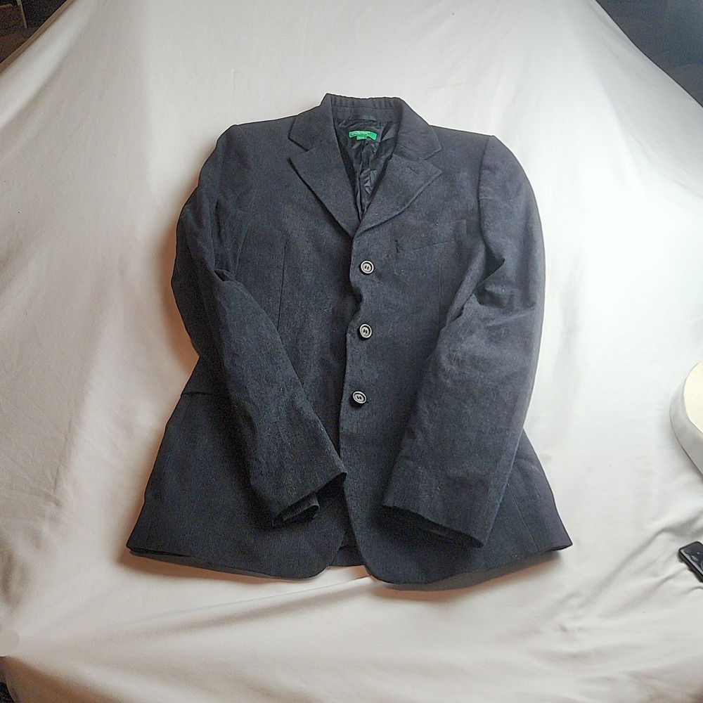 United Colors of Benetton Blazer Jacket Dark Gray Charcoal Three-Button Lined